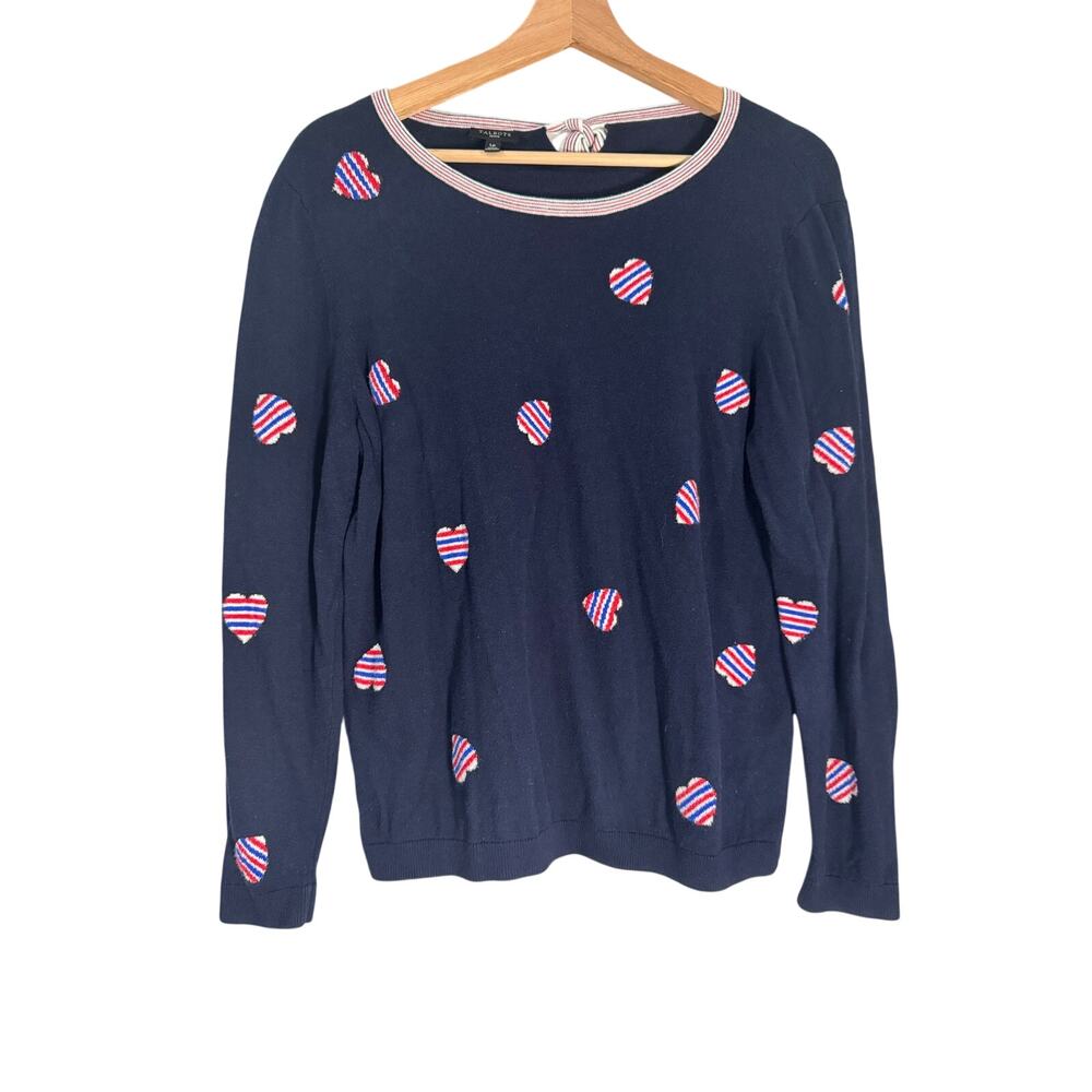 Talbots Red White Blue Heart Sweater Large Petite